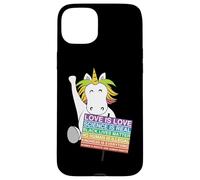 Custodia per iPhone 15 Plus Cartello di protesta femminile con unicorno per la giustizia sociale