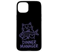 Custodia per iPhone 15 Plus Cat Dinner Manager Divertente Felino Fish Amante