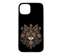 Custodia per iPhone 15 Plus Cat Mom Floral Folk Art Amante dei gatti Boho Feline