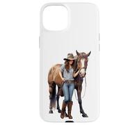 Custodia per iPhone 15 Plus Cavallo Ragazza Equitazione Bay Quarter Horse Hoof