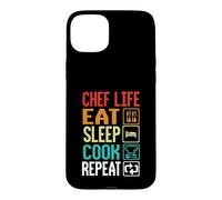 Custodia per iPhone 15 Plus Chef Life Eat Cook Repeat Funny Cooking Chefs Lover