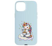 Custodia per iPhone 15 Plus Chibi Unicorno Mangia Arcobaleno Spaghetti Pasta Grafica