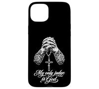 Custodia per iPhone 15 Plus Chicano tatuato Il mio unico giudice è Dio che prega le mani