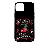 Custodia per iPhone 15 Plus Ciliegie con divertente frase francese "C'est la Cerise!"