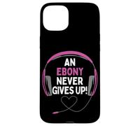 Custodia per iPhone 15 Plus Citazione di gioco "An Ebony Never Give Up" Cuffie personalizzate