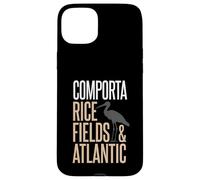 Custodia per iPhone 15 Plus Comporta Portogallo campi di riso e silhouette di cicogna atlantica