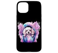 Custodia per iPhone 15 Plus Composizione di rose con adorabile abbigliamento per cuccioli di Spaniel bianco