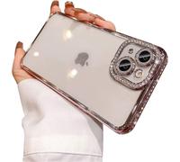Custodia per iPhone 15 Plus con protezione per obiettivo della fotocamera con diamanti glitterati, custodia per telefono con cristalli trasparent