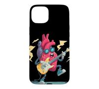 Custodia per iPhone 15 Plus Cool Rock Heart con battiti e occhiali da sole per gli amanti della chitarra