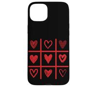 Custodia per iPhone 15 Plus Cuore rosso Tic Tac Toe Grid Bold Love Graphic Design