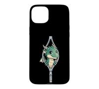 Custodia per iPhone 15 Plus Cute Baby Dragon Sbirciando Zipper Fantasy Creatura