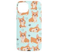 Custodia per iPhone 15 Plus Cute Corgi Dog with Paws Lover in Aqua Turquoise Pattern