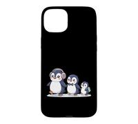 Custodia per iPhone 15 Plus Cute Penguin Family Walking Winter Cartoon
