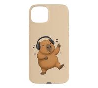 Custodia per iPhone 15 Plus Dancing Capybara con cuffie Musica Design