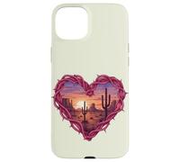 Custodia per iPhone 15 Plus Desert Heart Cactus Tramonto Southwest Romance Wall Art