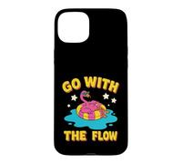 Custodia per iPhone 15 Plus Design con fenicottero rosa "Go With The Flow"