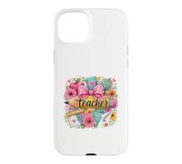 Custodia per iPhone 15 Plus Design floreale per insegnanti, materiale scolastico stravagante
