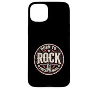 Custodia per iPhone 15 Plus Design vintage con chitarra Born To Rock Forced To Work