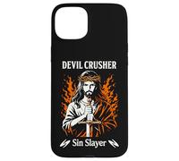 Custodia per iPhone 15 Plus Diavolo Crusher Sin Slayer Gesù Guerra Spirituale Cristiana