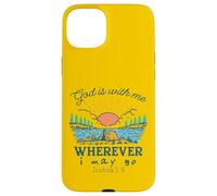 Custodia per iPhone 15 Plus Dio è con me ovunque io possa andare - Giosuè 1:9 Retro Camping