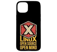 Custodia per iPhone 15 Plus Distintivo esagonale divertente Open Source Open Mind Linux