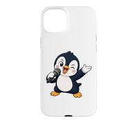 Custodia per iPhone 15 Plus Divertente cartone animato pinguino cantante karaoke divertimento