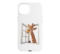 Custodia per iPhone 15 Plus Divertente giraffa che sbircia attraverso una finestra aperta
