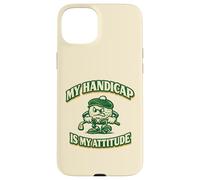 Custodia per iPhone 15 Plus Divertente palla da golf con mascotte "My Handicap Is My Attitude"