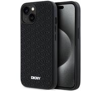 Custodia per iPhone 15 Plus DKNY con motivo 3D in gomma, colore nero.