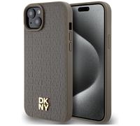 Custodia per iPhone 15 Plus DKNY con motivo in pelle e MagSafe, colore marrone