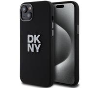 Custodia per iPhone 15 Plus DKNY in silicone liquido con logo in metallo, colore