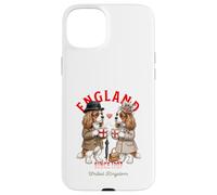 Custodia per iPhone 15 Plus dolce divertente cane spaniel tazza amore caffè bandiera Inghilterra