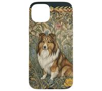 Custodia per iPhone 15 Plus Dolce Shetland Sheepdog Vintage William Morris Floreale