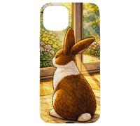 Custodia per iPhone 15 Plus Dutchie Bunny seduto dentro mentre guarda fuori
