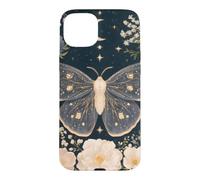 Custodia per iPhone 15 Plus Falena celeste e giardino fiorito