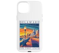 Custodia per iPhone 15 Plus First State Delaware GPS Coordinates Travel Poster Opera d'arte