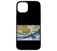 Custodia per iPhone 15 Plus Funny Retro Vintage Surfing A Wave Newfoundland Dog Lover