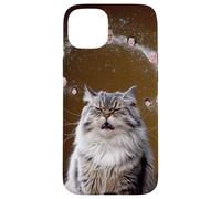 Custodia per iPhone 15 Plus Gatto con pensieri cosmici Divertente Surreale Strano