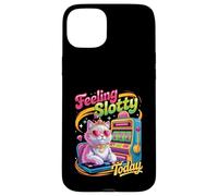 Custodia per iPhone 15 Plus Gatto del casinò di sentire Slotty oggi che gioca la slot machine della regina