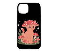 Custodia per iPhone 15 Plus Gatto fungo cappello Cottagecore Estetica Goblincore Garden