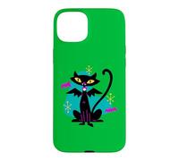 Custodia per iPhone 15 Plus Gatto nero vampiro retrò Atomic Age Mid-Century con ali di pipistrello