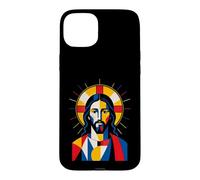 Custodia per iPhone 15 Plus Geometrico Gesù Cristo Icona Sacra Pop Art Ritratto Fede
