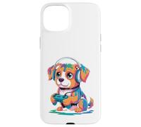 Custodia per iPhone 15 Plus Gioco colorato del cane con il giocatore del controller delle cuffie