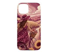 Custodia per iPhone 15 Plus Giro in bicicletta oltre i campi di girasole
