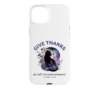 Custodia per iPhone 15 Plus Give Thanks Bibbia Verse Christian Pretty Garden Cat