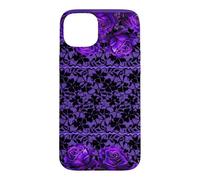 Custodia per iPhone 15 Plus Gothic Romance Viola & Nero Rose Floral Lace Design