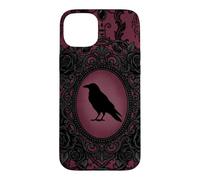 Custodia per iPhone 15 Plus Gothic Victorian Raven Damask Black Rose Dark Romance Horror