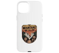 Custodia per iPhone 15 Plus Grafica del distintivo Wilderness, The Mountains Are Calling