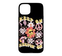 Custodia per iPhone 15 Plus Grafica retrò con margherita "Keep On Keepin' On"