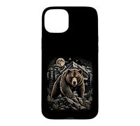 Custodia per iPhone 15 Plus Grizzly Bear Moon Wilderness Wilderness Arte di montagna